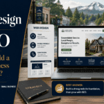 Forbes-style article image comparing web design and SEO for local businesses, showing a laptop with a small business website, SEO visibility cards, and the headline “Web Design vs. SEO.”